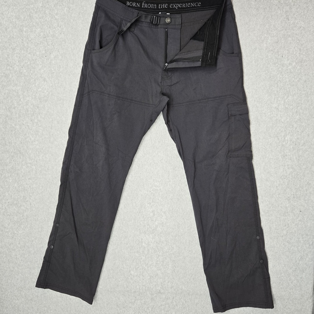 Prana Zion Men Pants 34W X 32L Gray Elastane Nylon Cargo Belted BREATHE Zipper
